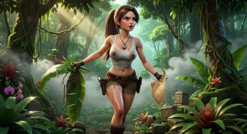 My night collection: Lara Croft odkrywa skarb Amazonii i obejmuje piękną blondynkę ducha...