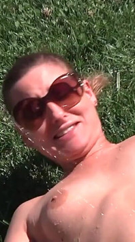 Guy with Mask Pisses on Skinny Brunette and Then Fingers Her and She Blows His Cock