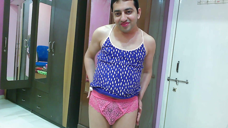 Cute & Nude Crossdresser: Cute sissy crossdresser femboy Sweet Lollipop in a tank top,...