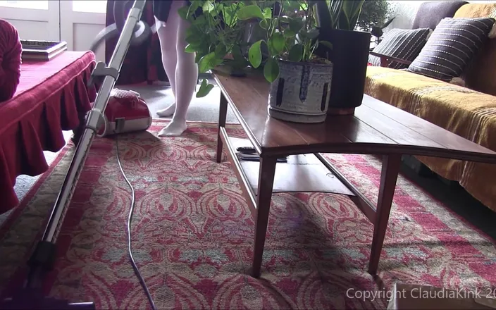 Claudia Kink: Vacuuming in White Pantihose