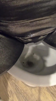 Ripped Shiny Nylon Jumpsuit in the Bathroom. Cum Cleanup, Dirty Dancing and Pee Play