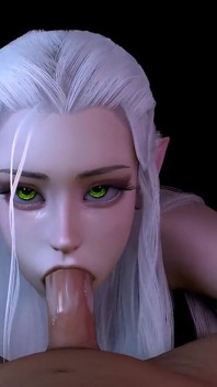 Skogsälva med fantastiska gröna ögon ger avsugning i POV | 3D porr
