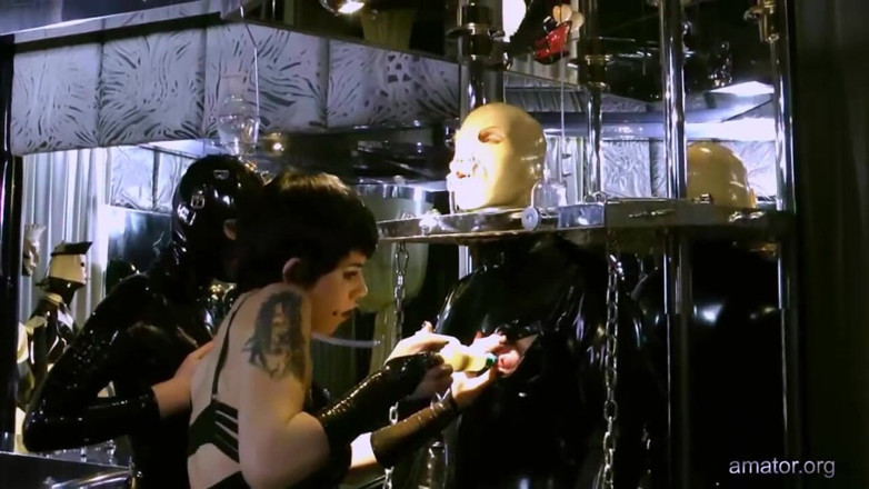 Lezdom Entertainment: Cuckold in chastity must watch his woman with a girl...