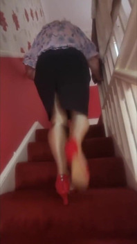 Gold Crotchlesstights Walking up the Stairs 001-f-v-1-boobs