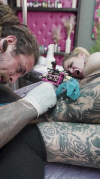 Big Boobed Tattoo Girl Gets Anal Fuck During a Tattoo Session - Gaping and ATM