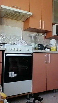 Amateur Brune Poilue, Gros Seins, Femme Poilue Sensuelle Dans La Cuisine.