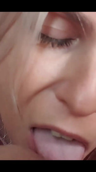 Hot Green Eyes Blonde Giving Passionate POV Blowjob, Lot of Eye Contact Wtih Cum in Mouth