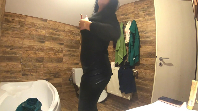 MilfyCalla: Smoking Leather Dance. Ripped Jumpsuit Pussy Tease, Toilet Pee and...