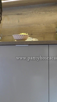 Cute and Beautiful Ebony College Girl in Pantyhose Flashes in the Kitchen After Getting Bored and Ignored