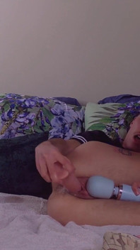 Ftm Wearing Sneakers Fucks His Pussy with 8 Inch Dildo