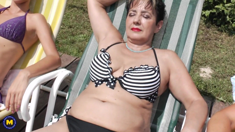 Mature NL: Fantastic lesbian orgy outdoors near the swimming pool