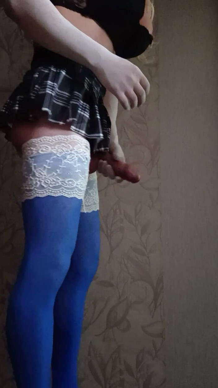 Dasha Navee: Cross in Blue Stockings