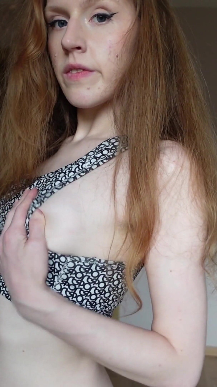 HotRedWildcat: Sports Bra and Small Tits Titty Fucking with Dildo
