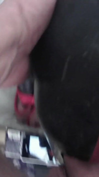 POV video of Laura tied up on her knees on high heels and fishnet pantyhose, fucked on her mouth with huge cumshot