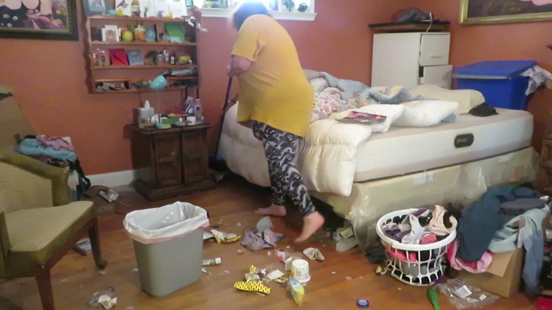 BBW nurse Vicki adventures with friends: Clean up my room dressed then topless