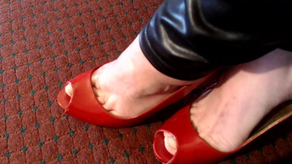 Abby Anna: Long real nails red sling back pumps
