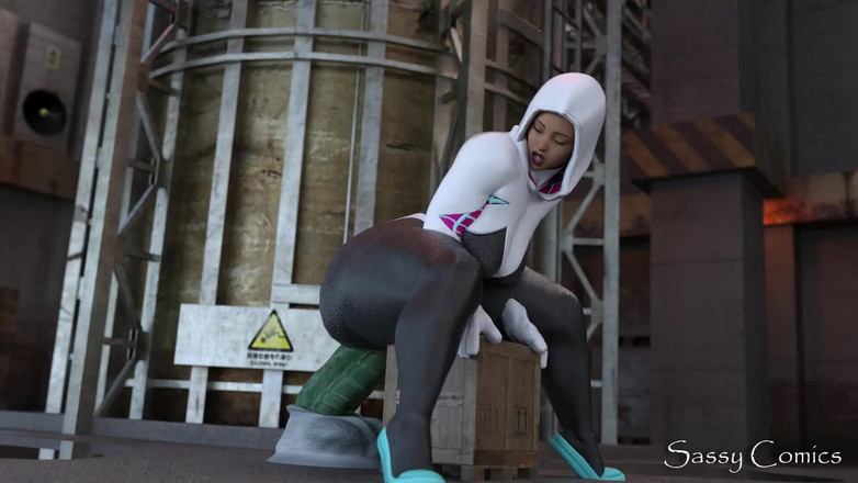 Sassy comics: スパイダーマンのグウェンステイシーは巨大な緑のゴブリンスタイルのディルドに乗る