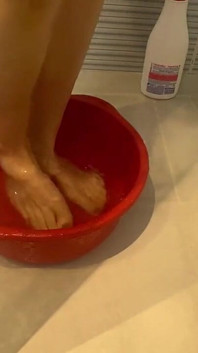 Woman Massages Your Feet with Soapy Water Until You Have an Orgasm