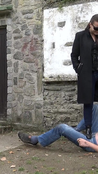 Slave Trampled Hard with Rubber Boots