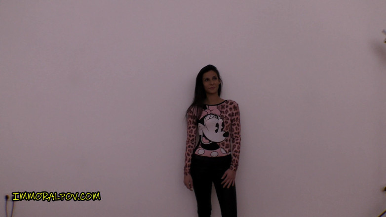 Immoral POV: Skinny newcomer Kim takes her first dinosaur cock!
