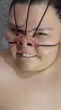 Perfect Sloppy Face Fuck with Nose Hooks and Cum on Her Throat