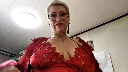 AimeeParadise: Mature slut goddess in red lingerie sucks cock and fucks...