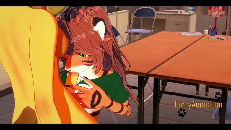 Yaoitube: Furry Futanari Hentai 3D - Futanari a tygří holka kouří a šuká s...