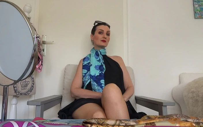 Lady Victoria Valente: New scarfs. In the silk fitting studio: trying on headscarves,...