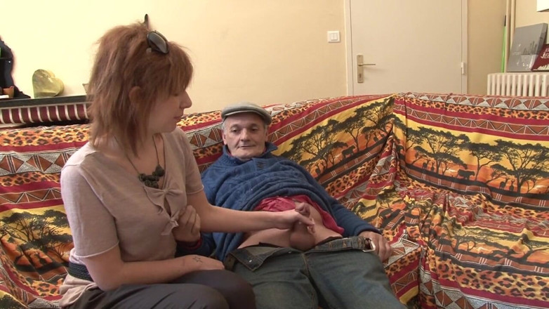 Nude in France: Trashy redhead has threesome with young and old man