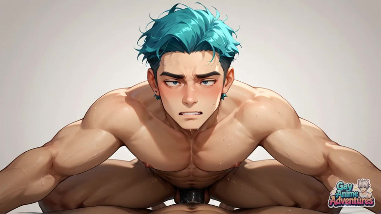 Gay Anime Adventures: Gag-hodný creampie, vole! Páni, modrovlasá kočička má sex ve sprše!