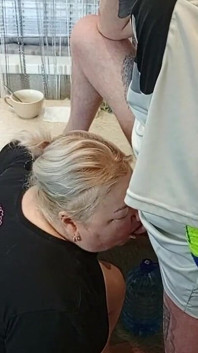 In the Afternoon, I Fuck My Neighbor in the Mouth in the Kitchen and Cum
