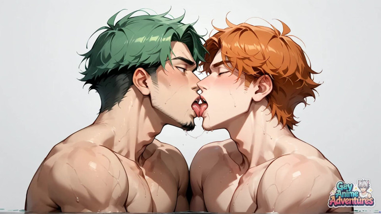 Gay Anime Adventures: Een groenharige gespierde spierkonijn schokt met een spermaspat! Ervaar de...