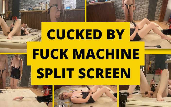 Mistress BJQueen: Cornudo por máquina de follar en pantalla dividida