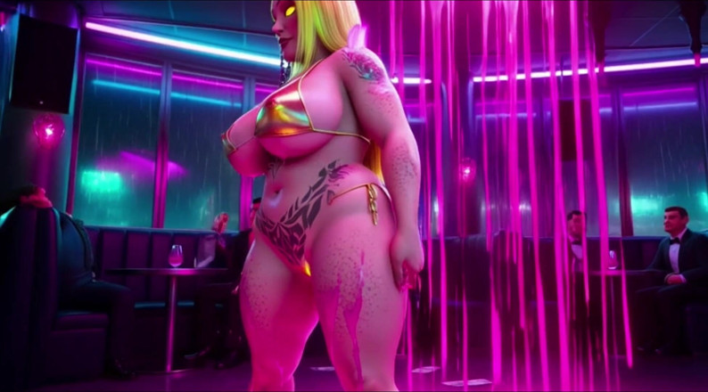 My night collection: Cyberpunk neon oil twerk: nude voluttuose back dances 2034