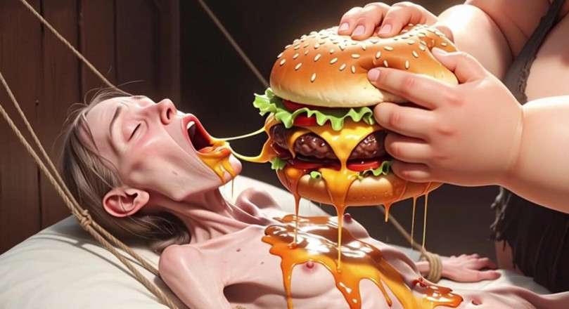 YOUR BEST FANTASY: Extremely Skinny Girl Fed by Massive SSBBW - Extreme Feederism Contrast