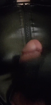 Cumshot While Wearing Boobs and Latex Catsuit