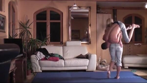 European Lift and Carry Club: Homemade wrestlign action with hot blonde teen
