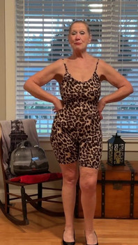 Nude GILF Model Dani D Mature Try on #1 (tight Purple Bodysuit, Leopard Print Bodysuit)