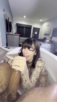 Petite Tattooed Girl Gives BBC Footjob Then Pounding