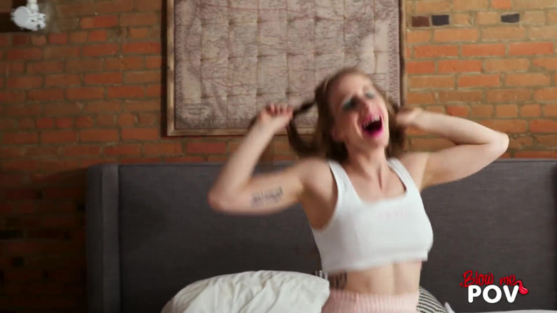 Blow me POV: Blow me POV - a red head teen blows a fat...