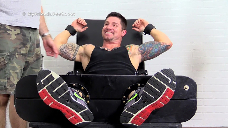 My friends feet: Tattooed Jock Clint Tickled