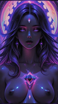 Mystic Cosmic Goddess with Glowing Violet Eyes Dark Fantasy Ai Art Slideshow