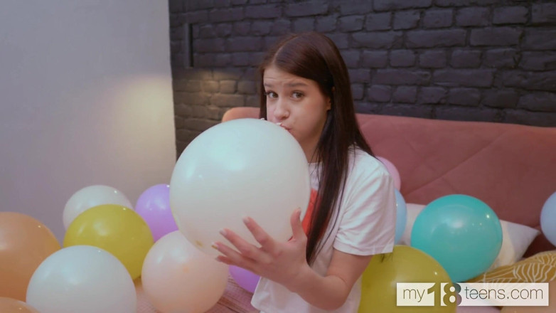 My 18 Teens: My18teens - Skinny and Petite Brunette Blows up Balloons and Fucks...