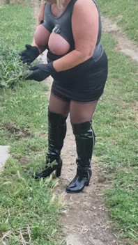 Set021 Walking Around with My Tits Out and Bound with Straps Putting on Black Gloves