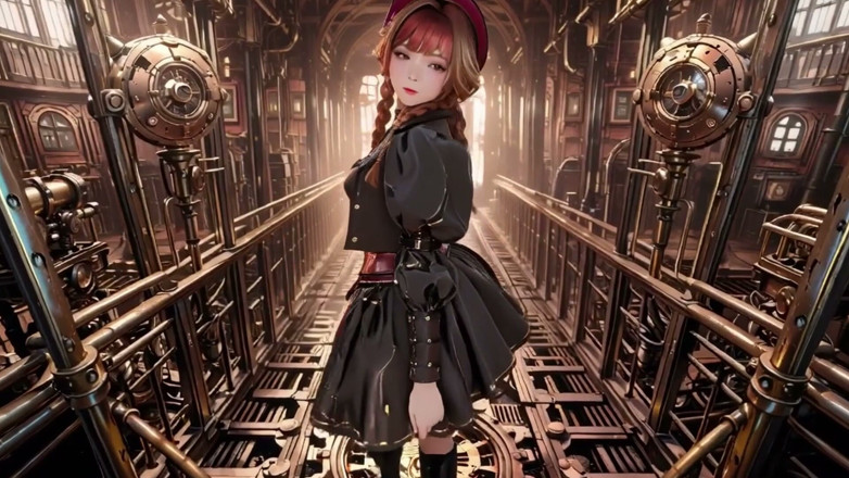 Seraphina Vale: Steampunk Duchess! Red-haired Mechanical Girl Teasing in the Gear Hall.