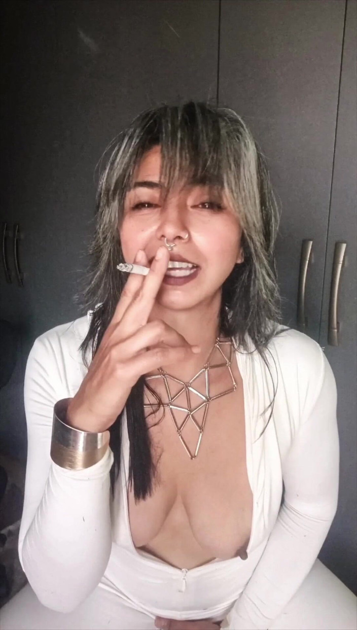 Casia Castro: White Outfit Smqoking Instructions - Topless Tease