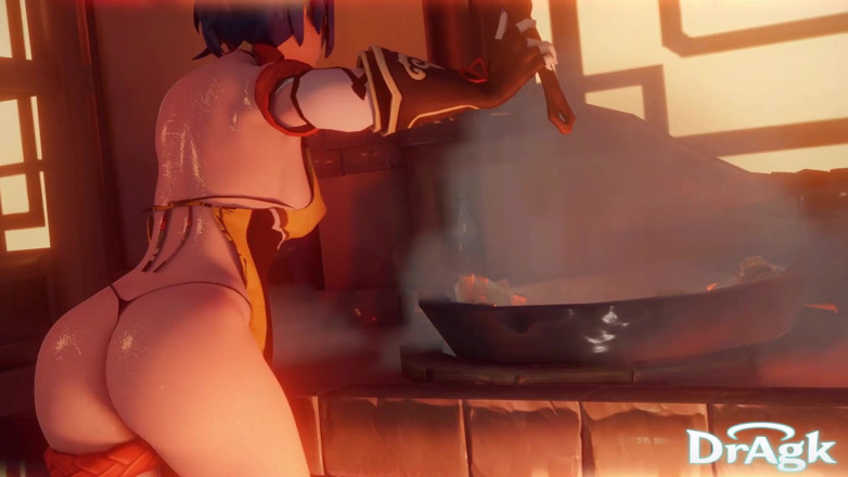 DrAgk: Timeskip xiangling wird in ihrer eigenen Küche gefickt, Genshin Impact 3D...