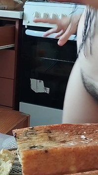 Hot Wife Prepares Naked Food in the Kitchen. Amateur Wife with Hairy Pussy, Big Tits, Big Ass.