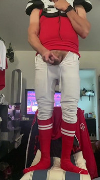 Football Stud Jockdad87 Shoots a Big Load of Cum in His Gear
