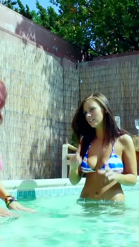 Naked on the Hot Pool Deck - Slim Brunettes Lick and Finger Each Other in the Midday Sun